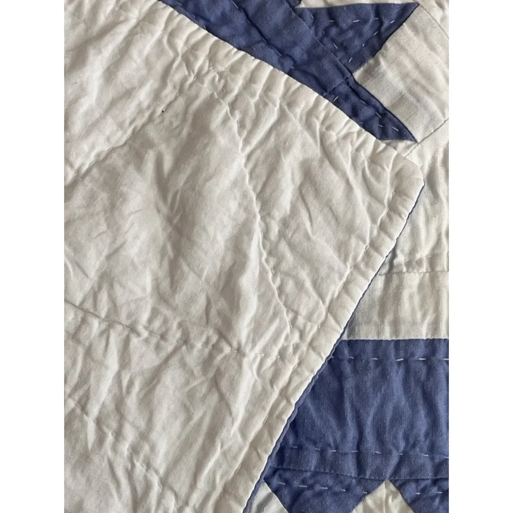 Vintage Cornflower Blue & White Handmade Quilt Sampler Geometric Zig Zag 85x90